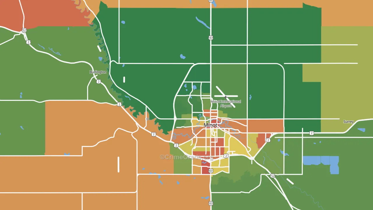 Ward County, ND Map of Robbery Rates