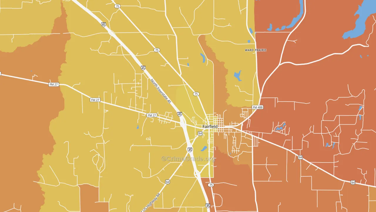 Ward Prairie, TX Map of Robbery Rates