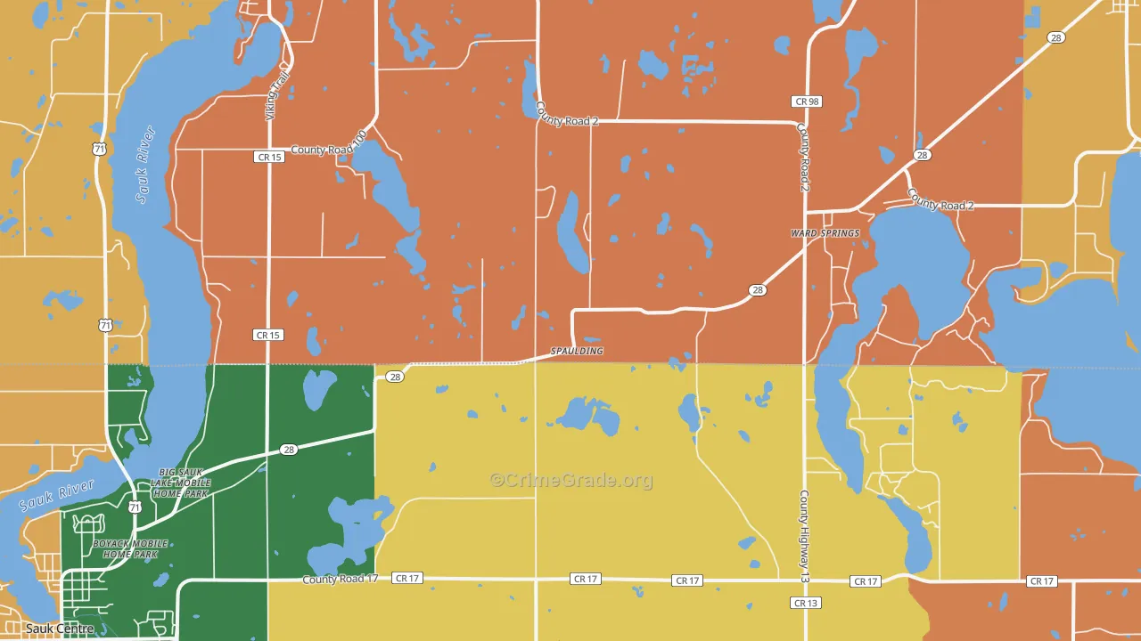 Ward Springs, MN Map of Robbery Rates