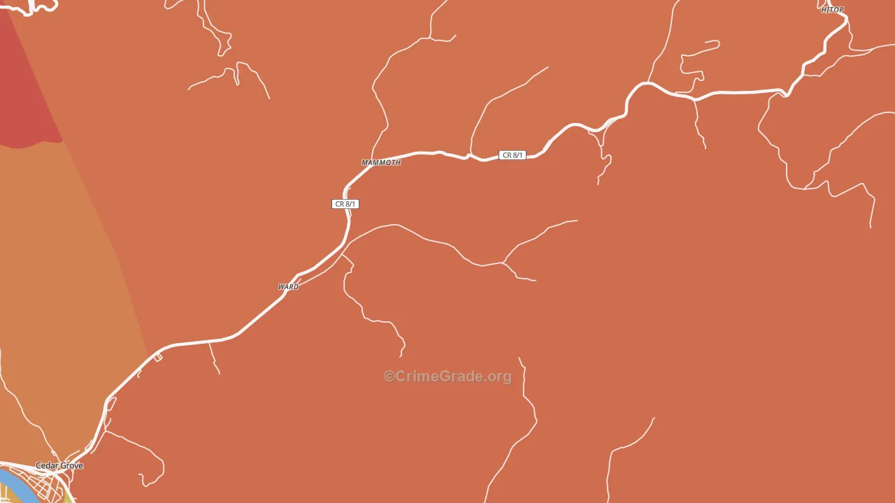 Ward, WV Map of Robbery Rates