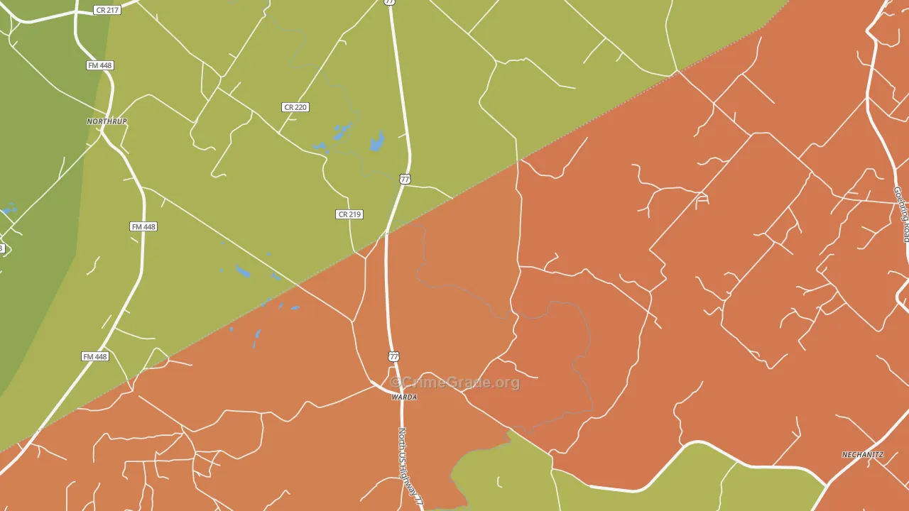 Warda, TX Map of Robbery Rates