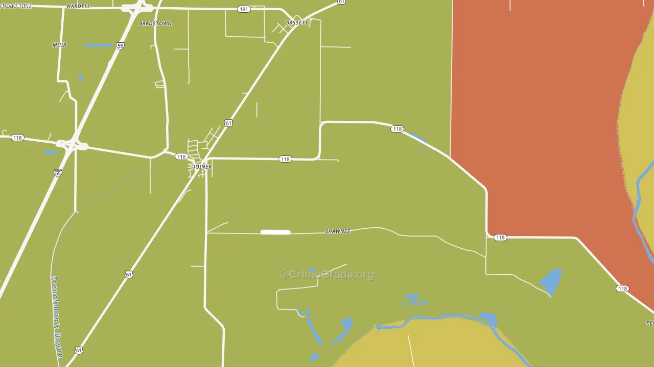 Wardell, AR Map of Robbery Rates