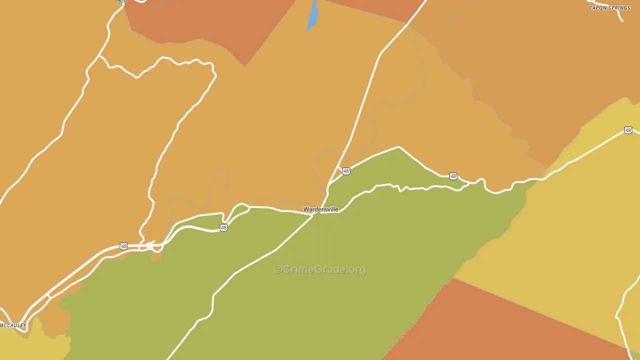 Wardensville, WV Map of Robbery Rates
