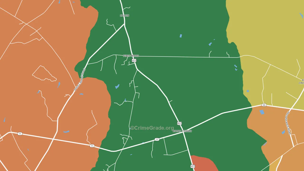 Wards Corner, NC Map of Robbery Rates