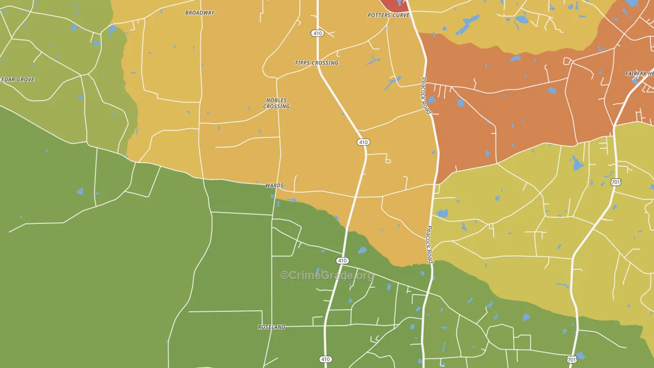 Wards, NC Map of Robbery Rates