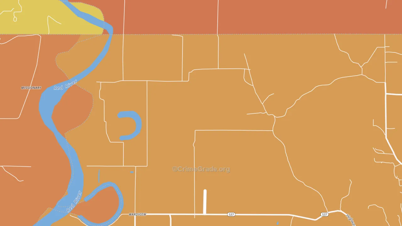 Wardview, LA Map of Robbery Rates