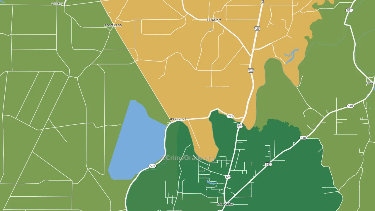 Wardville, LA Map of Robbery Rates