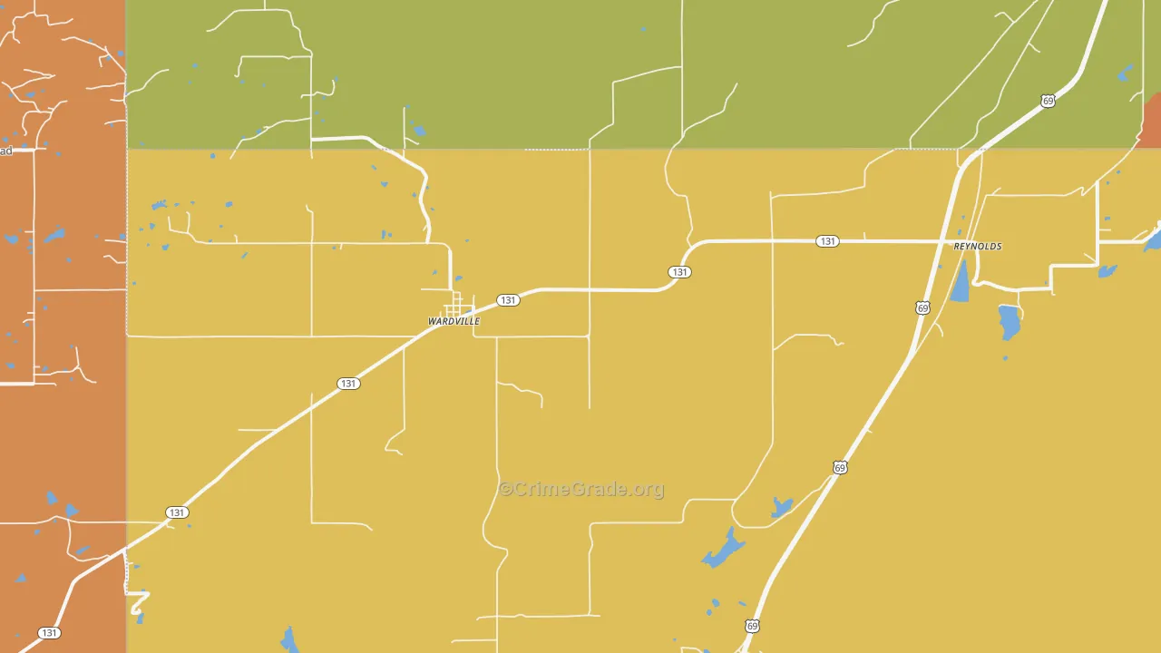 Wardville, OK Map of Robbery Rates