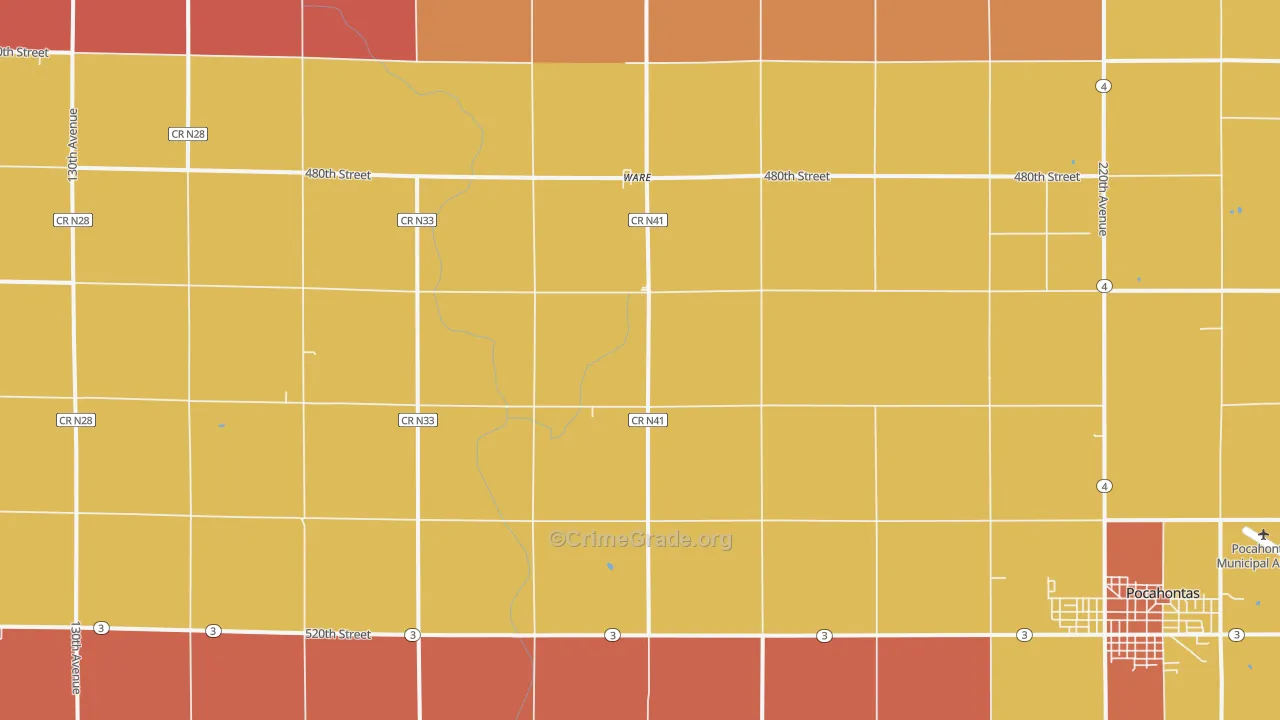 Ware, IA Map of Robbery Rates