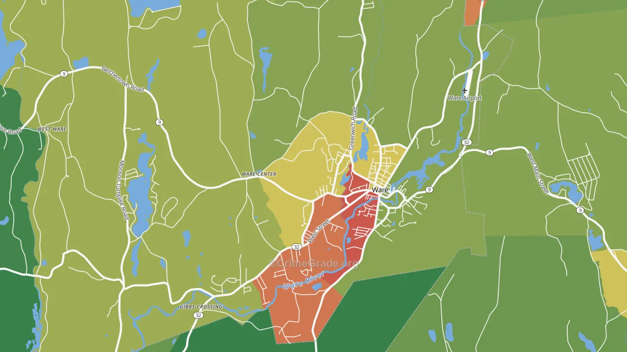 Ware, MA Map of Robbery Rates