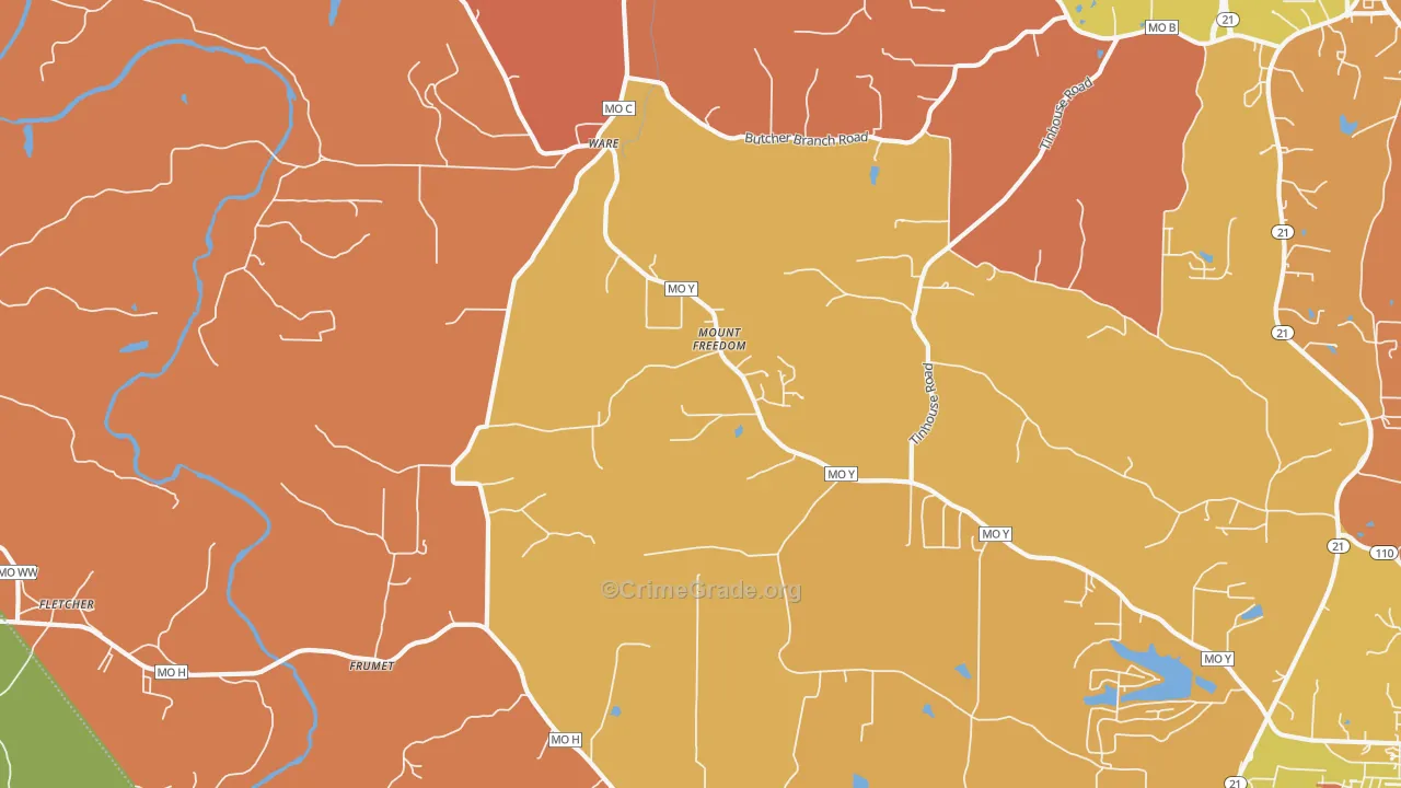Ware, MO Map of Robbery Rates