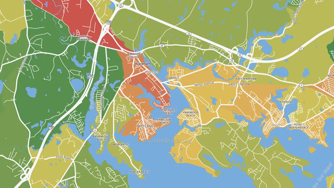Wareham Center, MA Map of Robbery Rates