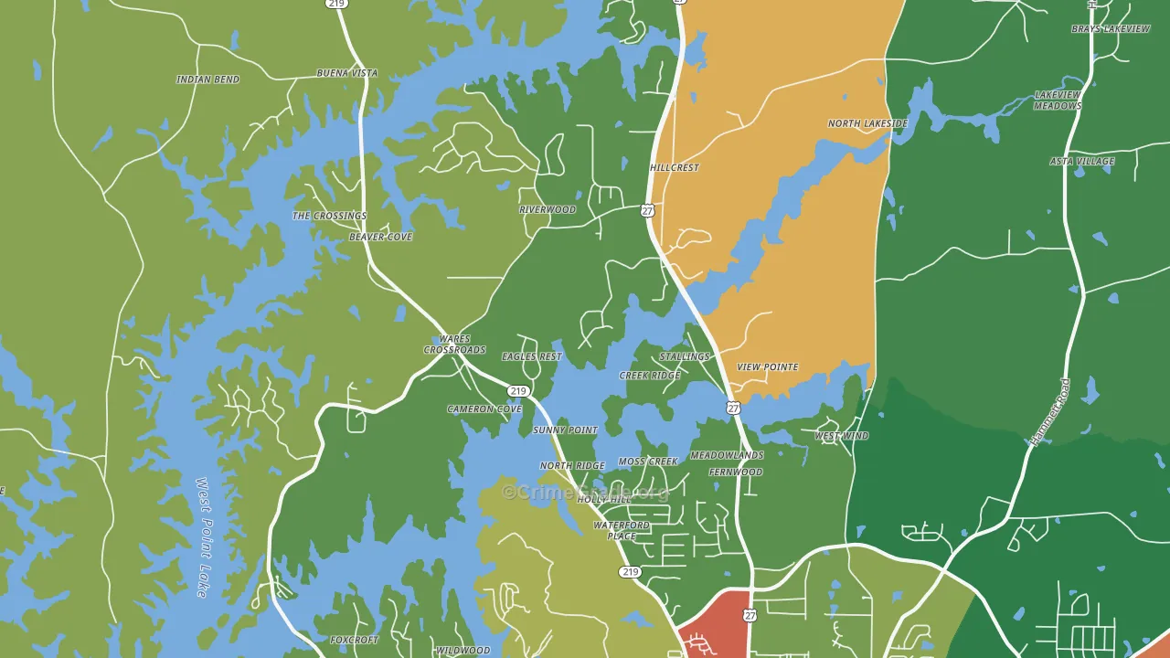 Wares Crossroads, GA Map of Robbery Rates