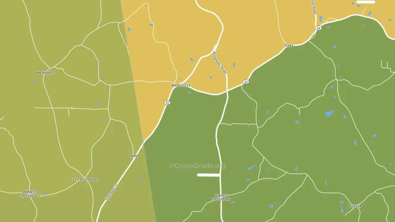 Waresville, GA Map of Robbery Rates