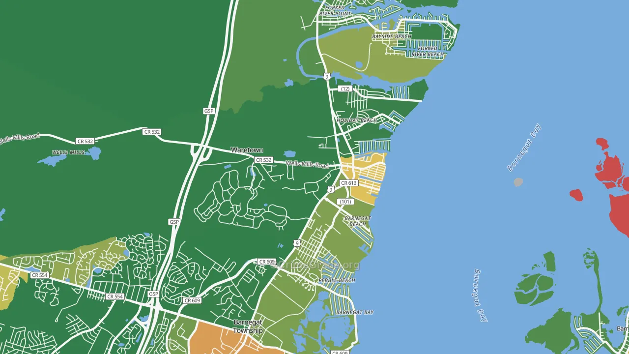 Waretown, NJ Map of Robbery Rates