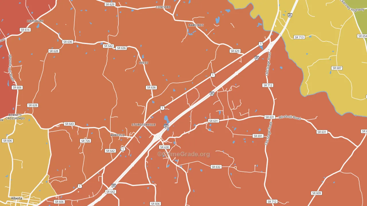 Warfield, VA Map of Robbery Rates