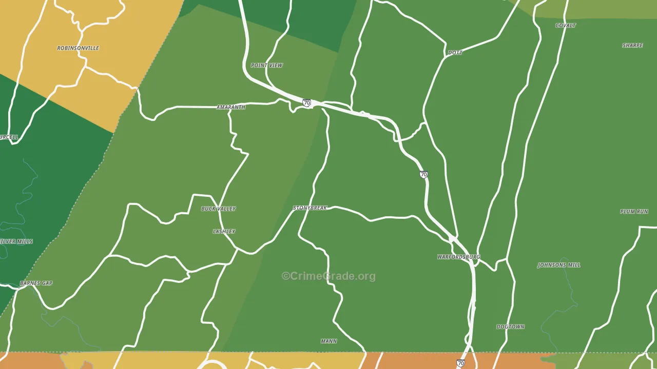 Warfordsburg, PA Map of Robbery Rates