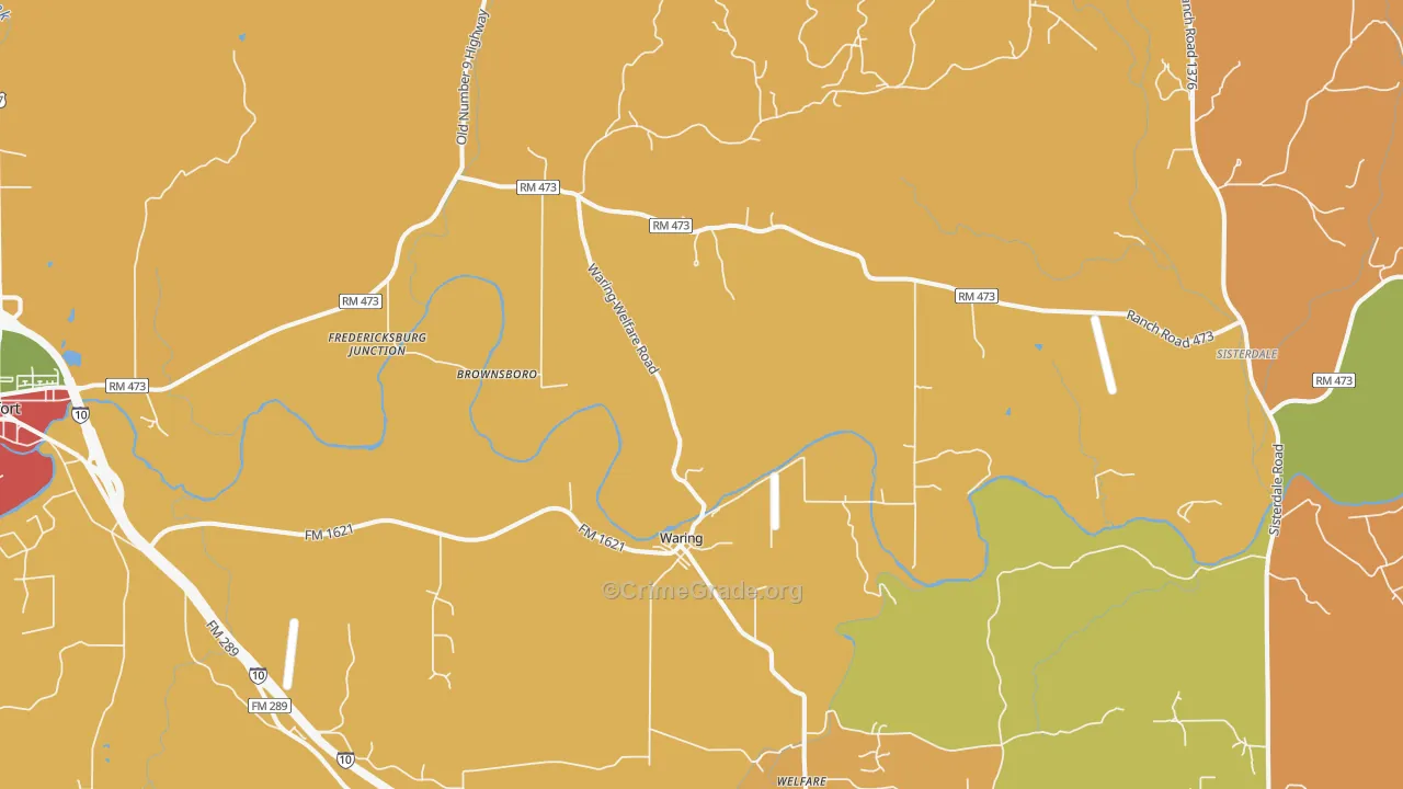Waring, TX Map of Robbery Rates
