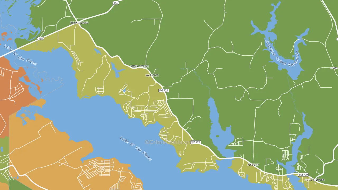 Warlock, TX Map of Robbery Rates
