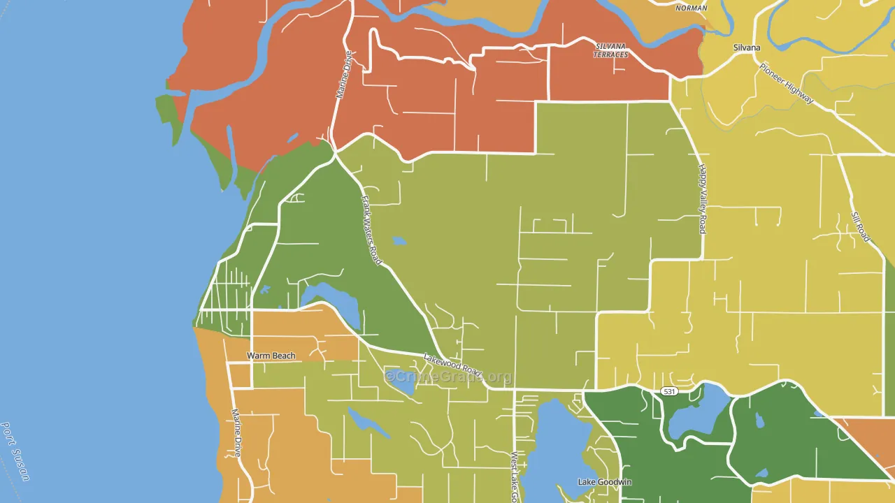 Warm Beach, WA Map of Robbery Rates