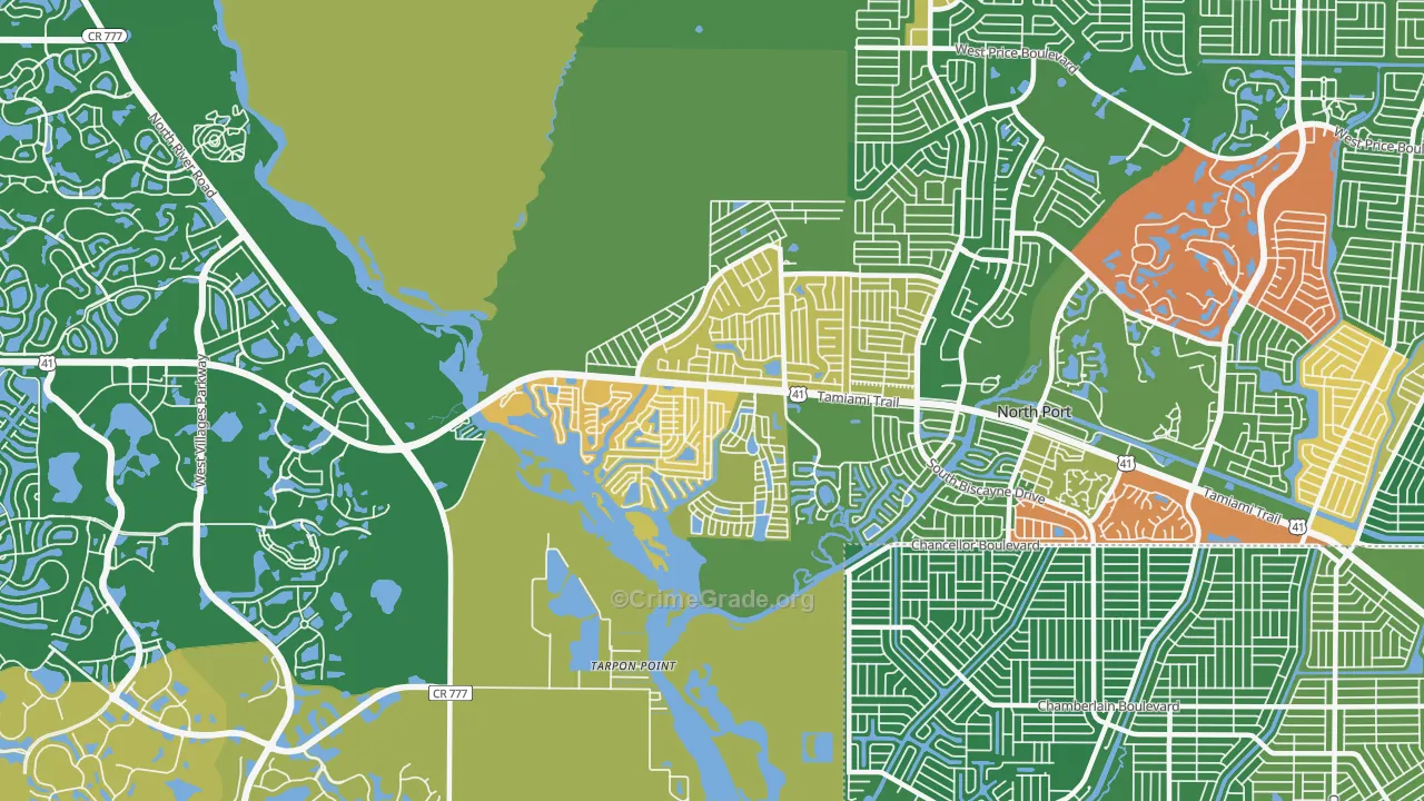 Warm Mineral Springs, FL Map of Robbery Rates