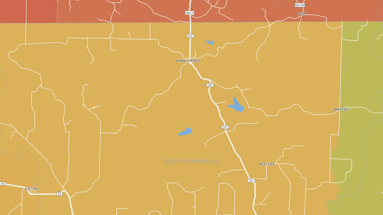 Warm Springs, AR Map of Robbery Rates