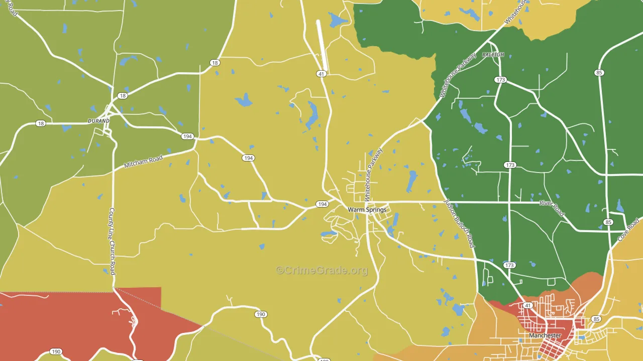 Warm Springs, GA Map of Robbery Rates