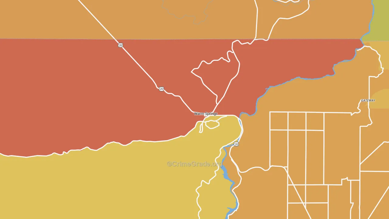Warm Springs, OR Map of Robbery Rates