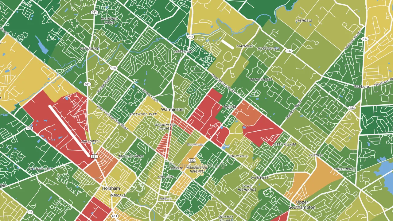 Warminster, PA Map of Robbery Rates