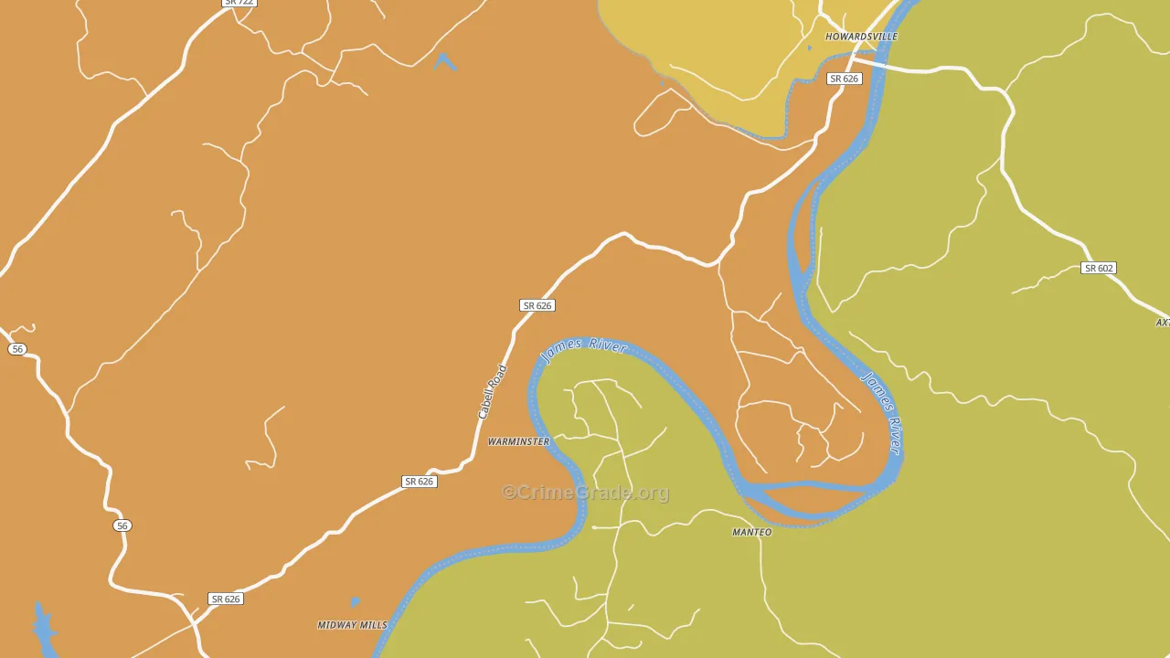 Warminster, VA Map of Robbery Rates