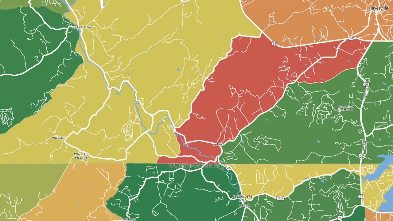 Warne, NC Map of Robbery Rates