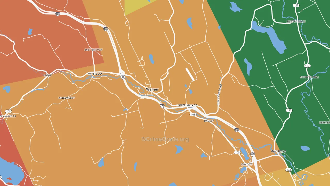 Warner, NH Map of Robbery Rates