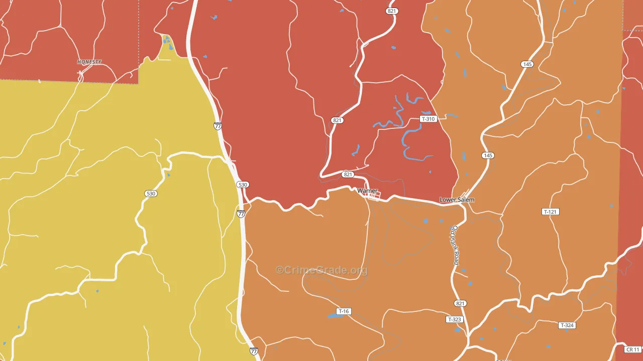 Warner, OH Map of Robbery Rates