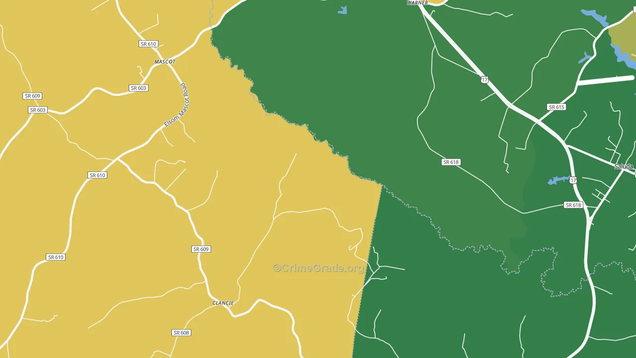 Warner, VA Map of Robbery Rates