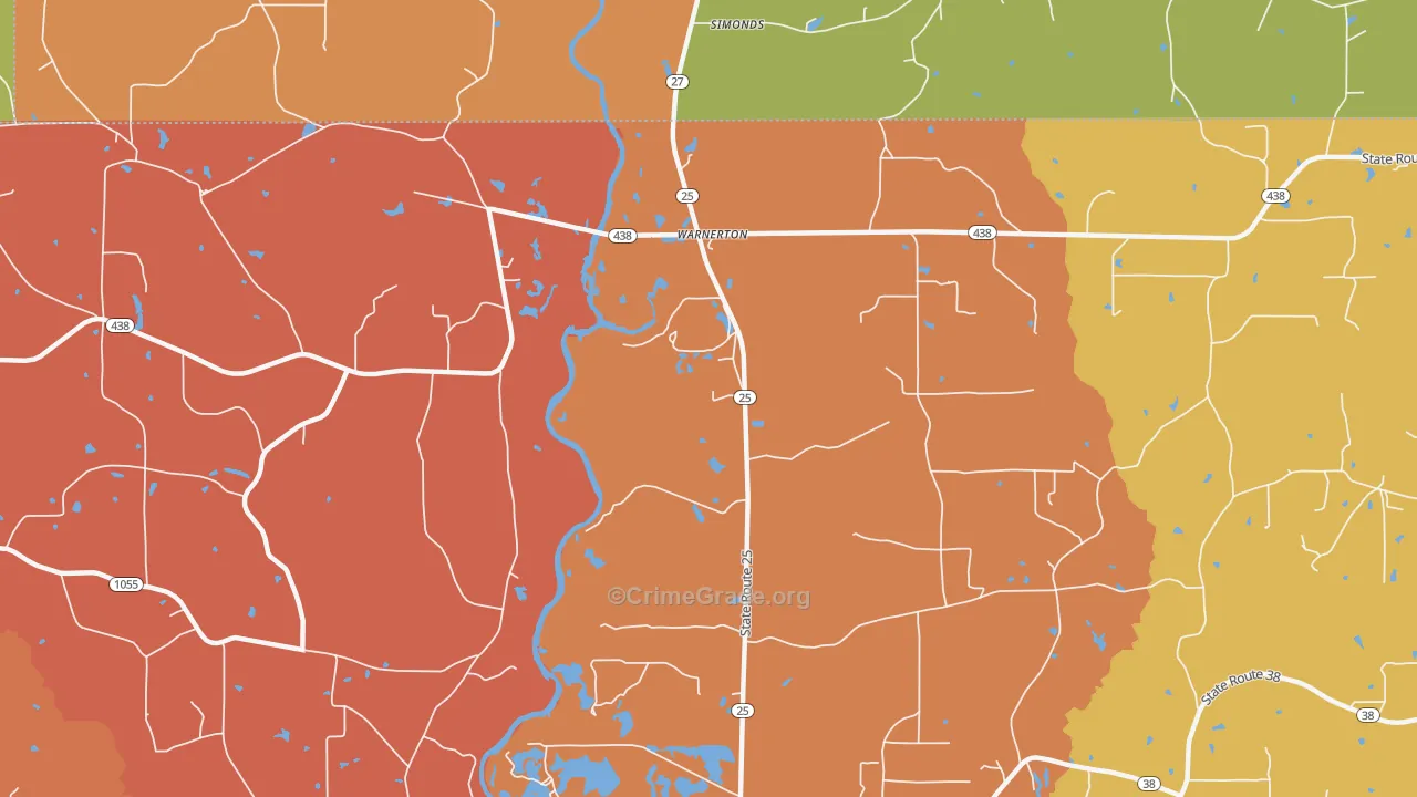 Warnerton, LA Map of Robbery Rates