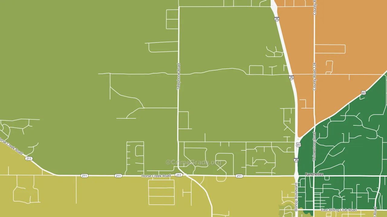 Warren Air Force Base, WY Map of Robbery Rates