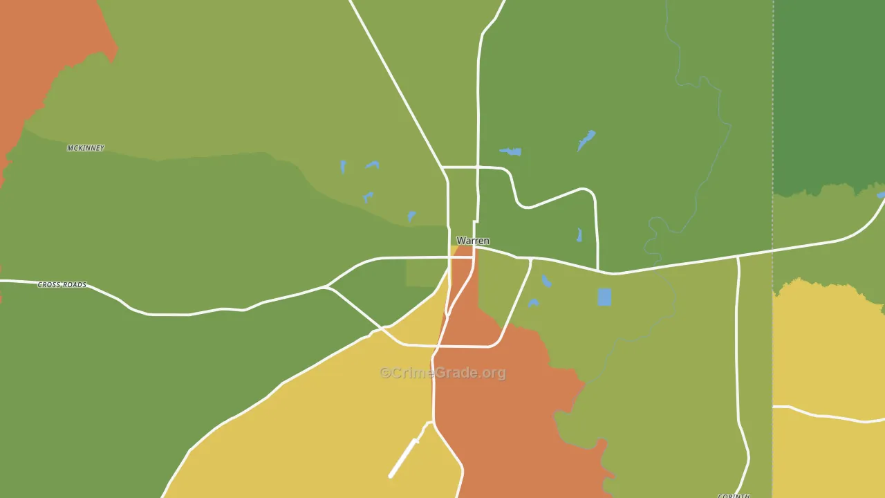 Warren, AR Map of Robbery Rates