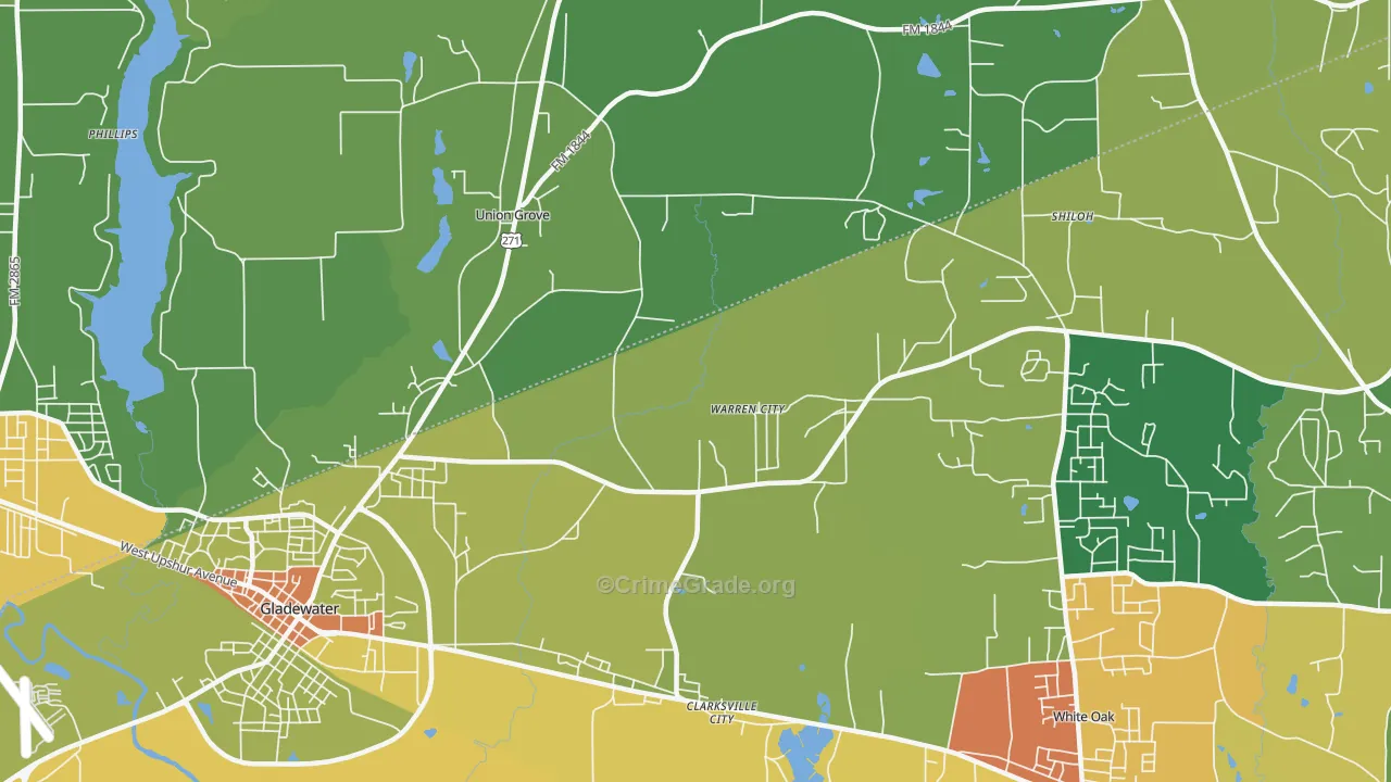 Warren City, TX Map of Robbery Rates