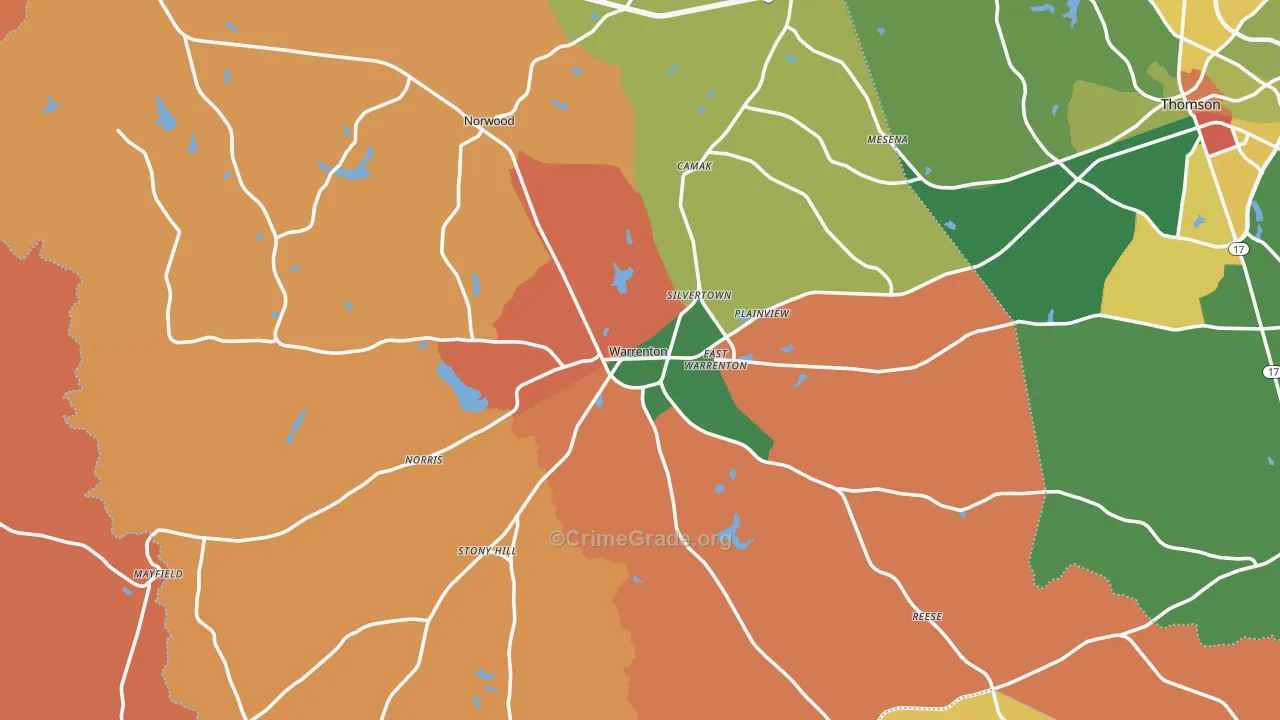 Warren County, GA Map of Robbery Rates