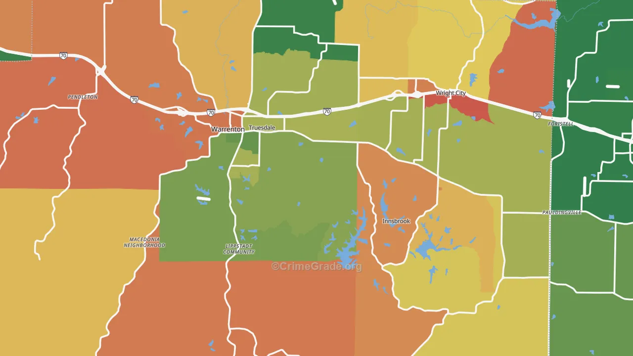 Warren County, MO Map of Robbery Rates