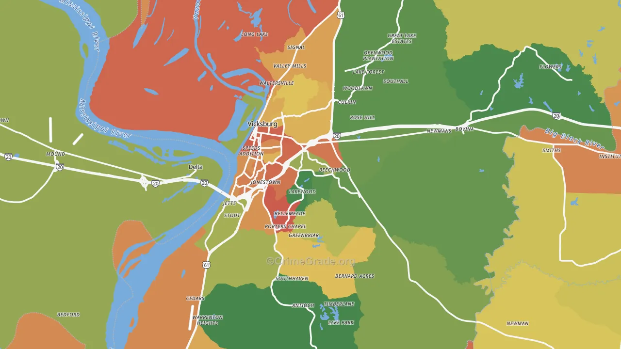 Warren County, MS Map of Robbery Rates