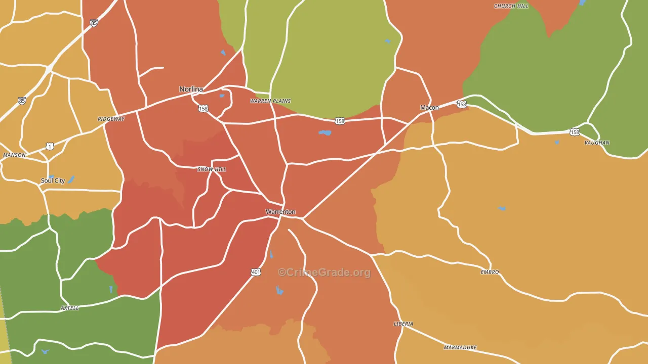 Warren County, NC Map of Robbery Rates