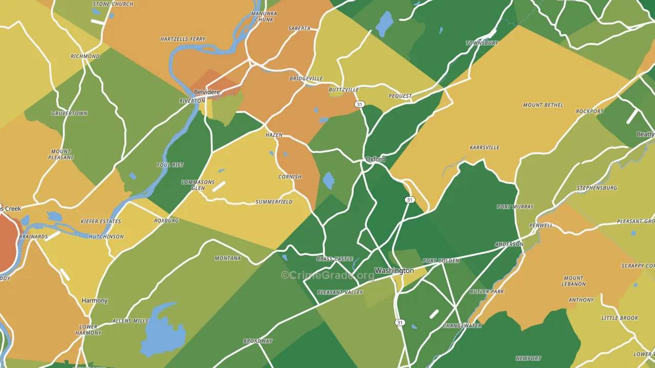 Warren County, NJ Map of Robbery Rates