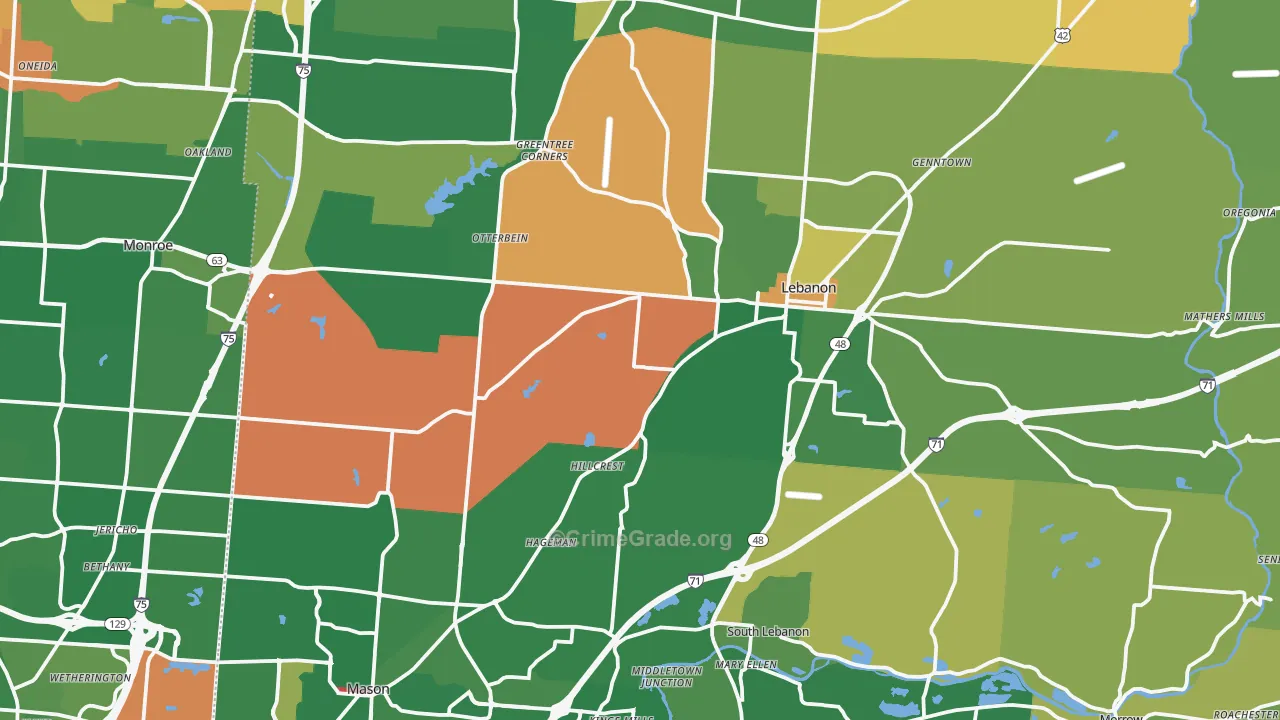 Warren County, OH Map of Robbery Rates