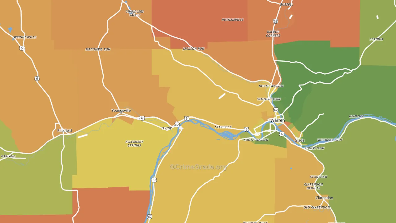 Warren County, PA Map of Robbery Rates