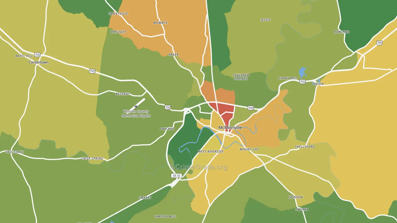 Warren County, TN Map of Robbery Rates