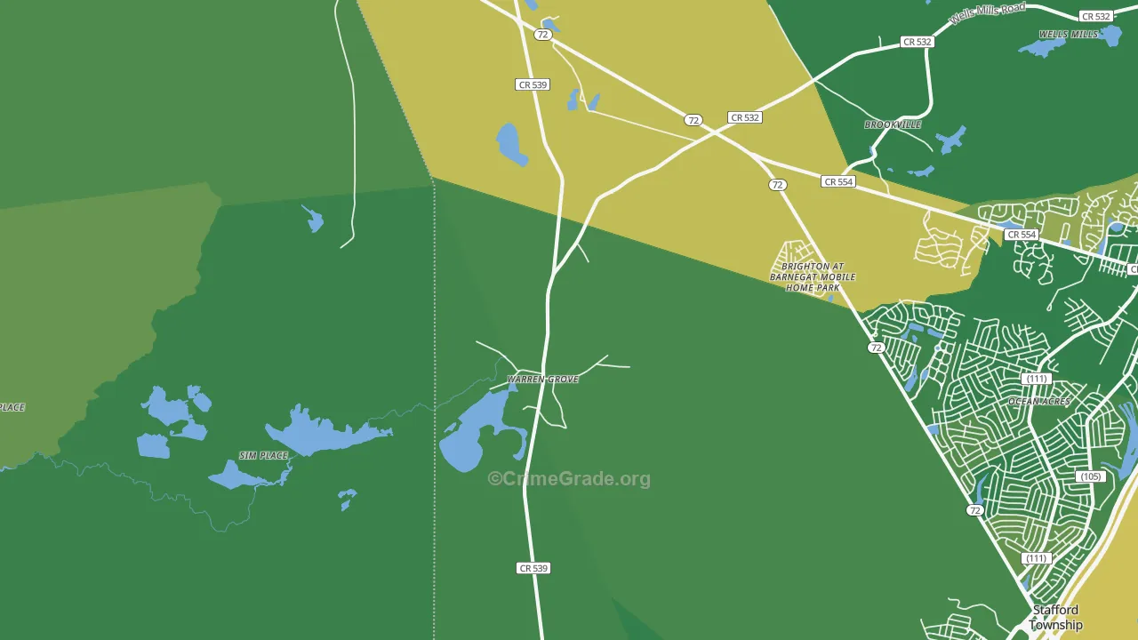 Warren Grove, NJ Map of Robbery Rates