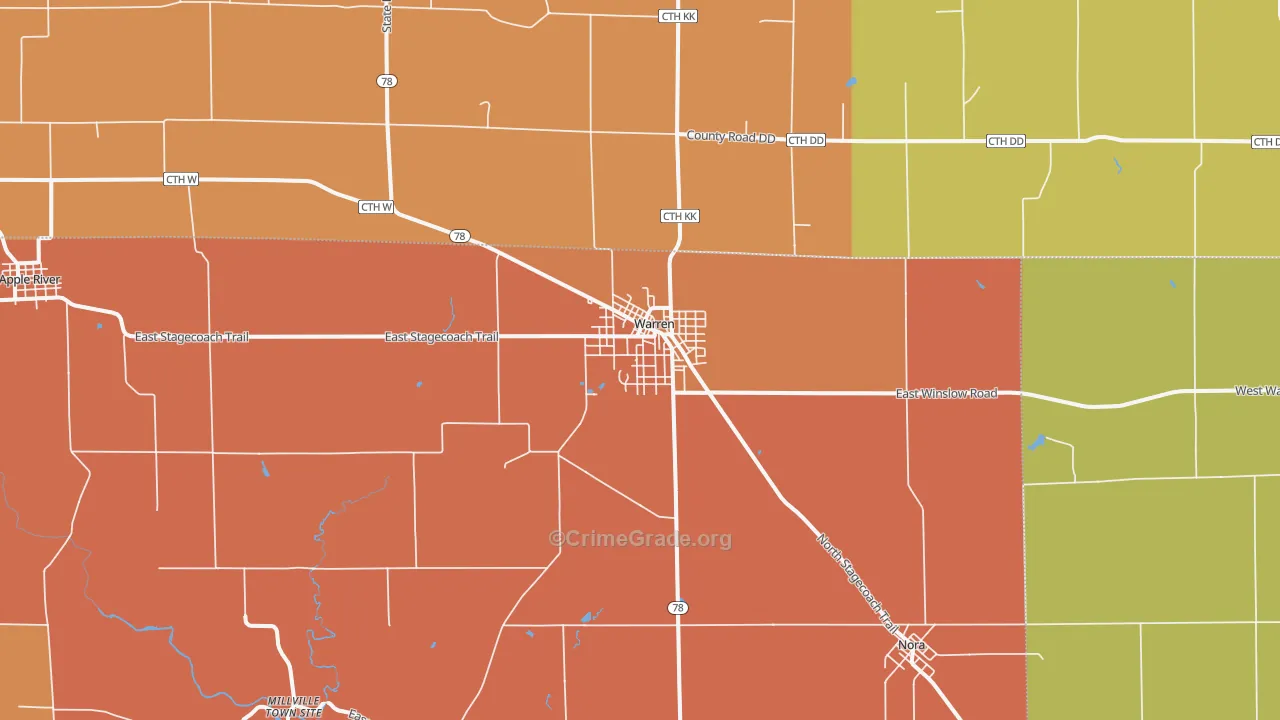Warren, IL Map of Robbery Rates
