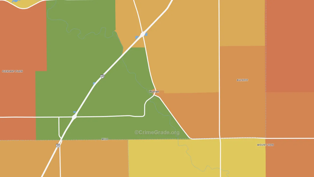 Warren, IN Map of Robbery Rates