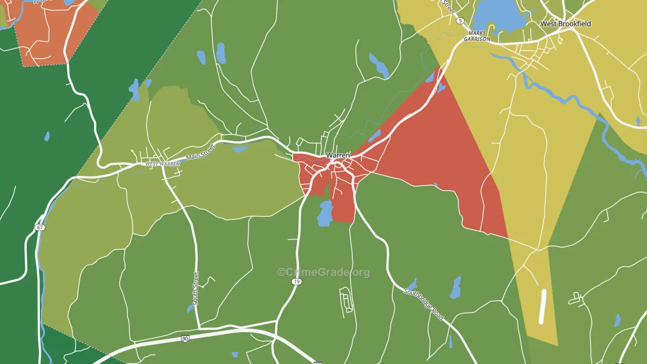 Warren, MA Map of Robbery Rates